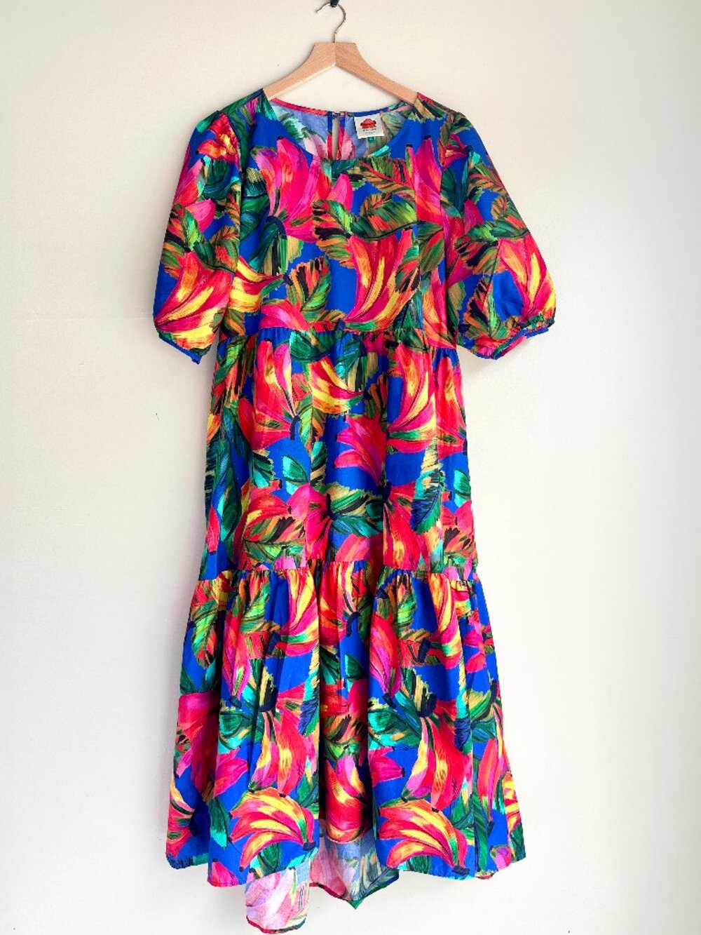 Farm Rio Banana Mix Cross Stitch Midi Dress